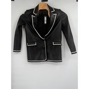 Alice + Olivia Women's Nwt‎ Elna Black Vegan Leather Blazer Jacket Sz 2